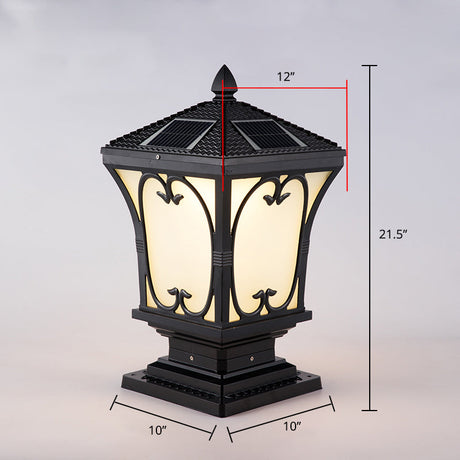 Frosted Glass LED Solar Outdoor Lamp Vintage Flared Garden Post Lighting Fixture