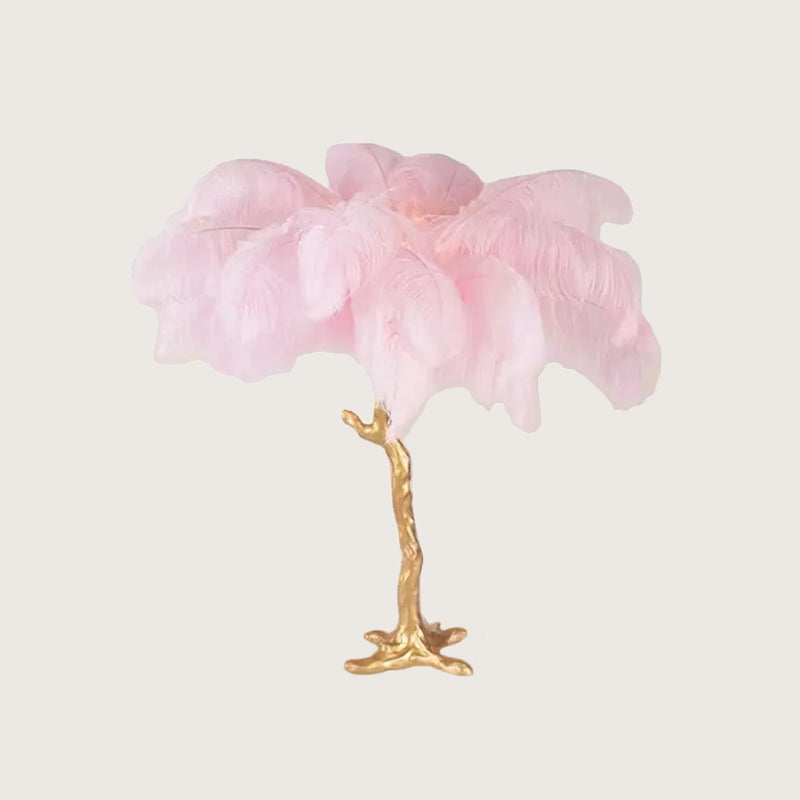 Artistic Coconut Tree Night Lamp Feather 1 Head Living Room Table Light in Pink and Gold