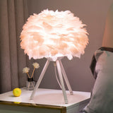 Hemispherical Night Stand Light Minimalist Feather 1-Light Bedside Table Lamp with Tripod