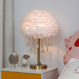 Modern Romantic Domed Table Lamp Feather 1-Light Bedside Night Light with Crystal Decor