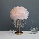 Modern Romantic Domed Table Lamp Feather 1-Light Bedside Night Light with Crystal Decor