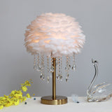 Modern Romantic Domed Table Lamp Feather 1-Light Bedside Night Light with Crystal Decor