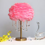 Modern Romantic Domed Table Lamp Feather 1-Light Bedside Night Light with Crystal Decor