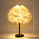 Feather Lampshade Nightstand Lamp Minimalist 1-Bulb Black Table Light for Bedroom