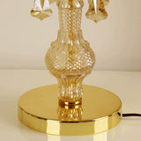 Print Fabric Gold Table Light Scalloped 1 Head Traditional Night Lamp with Crystal Drops