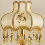 Print Fabric Gold Table Light Scalloped 1 Head Traditional Night Lamp with Crystal Drops