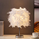 White Cylindrical Night Table Light Simplicity Single Bulb Feather Nightstand Lamp