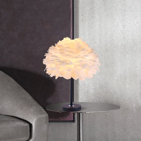 Minimalist 1-Light Table Lamp Flower Blossom Nightstand Light with Feather Shade