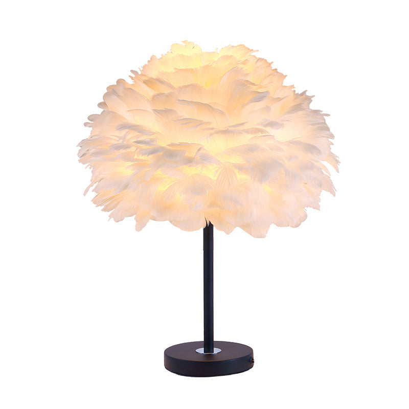 Minimalist 1-Light Table Lamp Flower Blossom Nightstand Light with Feather Shade