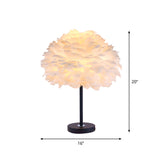 Minimalist 1-Light Table Lamp Flower Blossom Nightstand Light with Feather Shade
