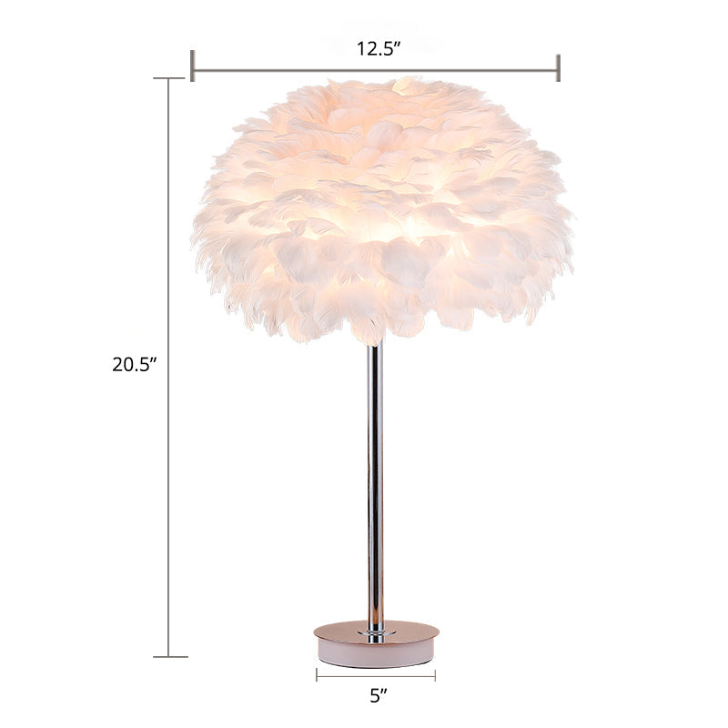 Dome Shaded Bedside Table Lighting Feather 1 Head Minimalistic Night Stand Light