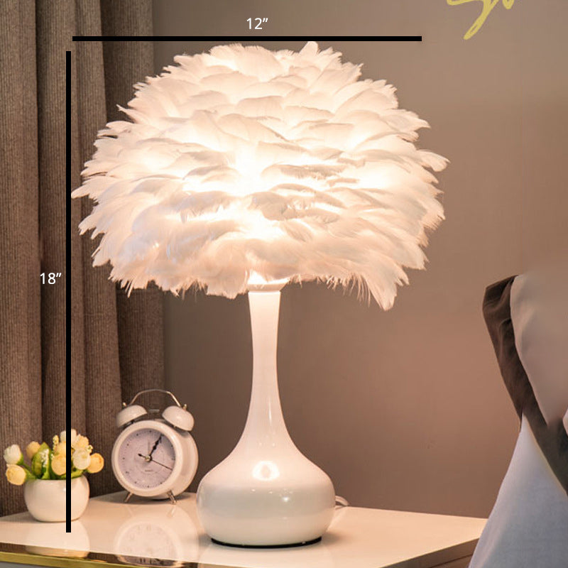 Feather Flower Vase Night Lighting Nordic Style Single-Bulb Table Light for Bedroom