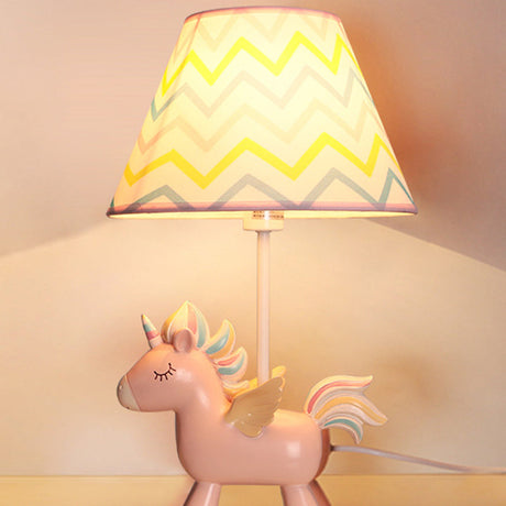 Tapered Print Fabric Table Lamp Cartoon 1 Bulb Nightstand Light with Unicorn Deco for Child Room