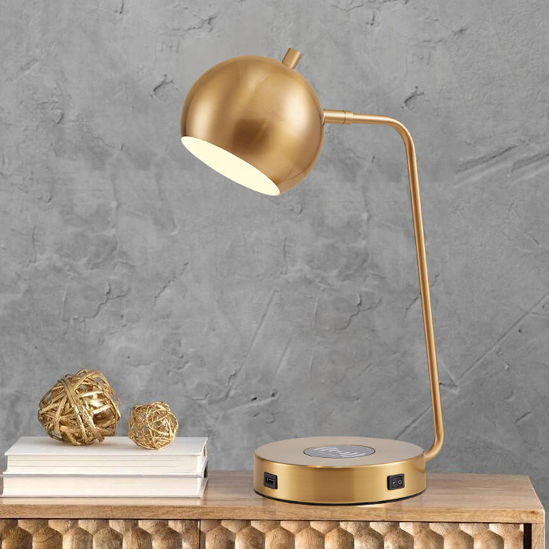 Rotating Dome Table Light Minimalist Metal 1 Head Gold Night Lamp with Wireless Charger Base