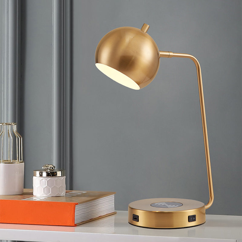 Rotating Dome Table Light Minimalist Metal 1 Head Gold Night Lamp with Wireless Charger Base