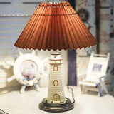 PVC Pleated Shade Table Light Kids 1-Light Nightstand Lamp with Lighthouse Pedestal