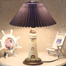PVC Pleated Shade Table Light Kids 1-Light Nightstand Lamp with Lighthouse Pedestal