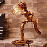 Bronze 1 Head Nightstand Lamp Steampunk Iron Runner Shaped Table Light for Bedroom