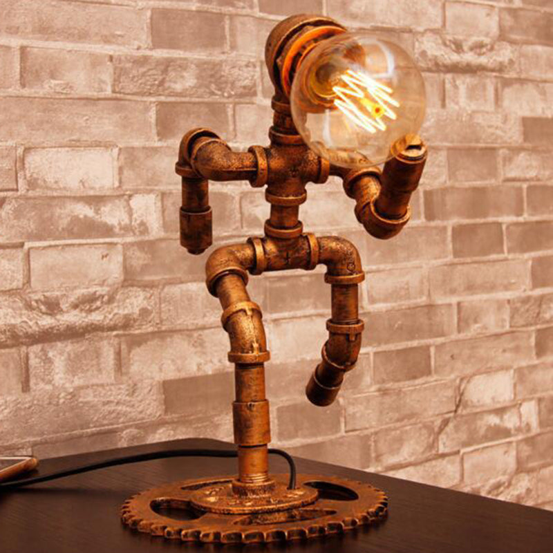 Bronze 1 Head Nightstand Lamp Steampunk Iron Runner Shaped Table Light for Bedroom