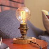 Exposed Bulb Metal Night Lamp Industrial Style 1 Head Bedside Table Light in Bronze