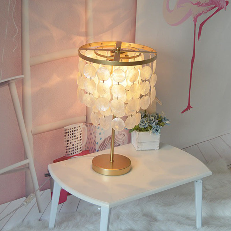 2-Layer Shell Table Lighting Coastal Style 2-Bulb Girls Bedroom Night Lamp in Gold