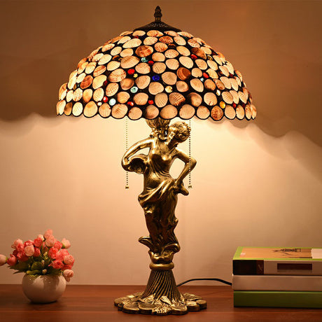 Hemispherical Table Light Tiffany Handcrafted Shell Brass Finish Nightstand Lamp