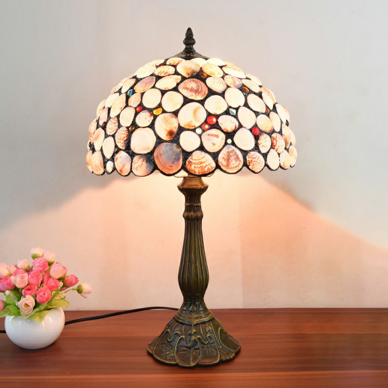 Hemispherical Table Light Tiffany Handcrafted Shell Brass Finish Nightstand Lamp