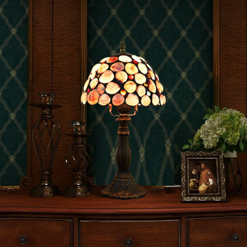 Hemispherical Table Light Tiffany Handcrafted Shell Brass Finish Nightstand Lamp