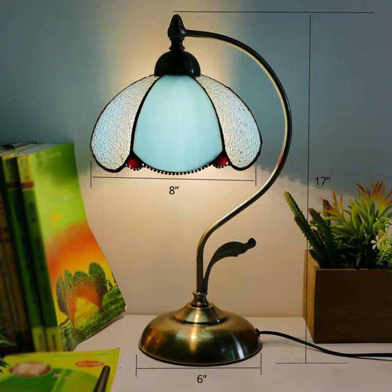 Tiffany Gooseneck Table Lamp 1 Head Metal Nightstand Light with Hand Cut Glass Shade