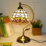 Tiffany Gooseneck Table Lamp 1 Head Metal Nightstand Light with Hand Cut Glass Shade
