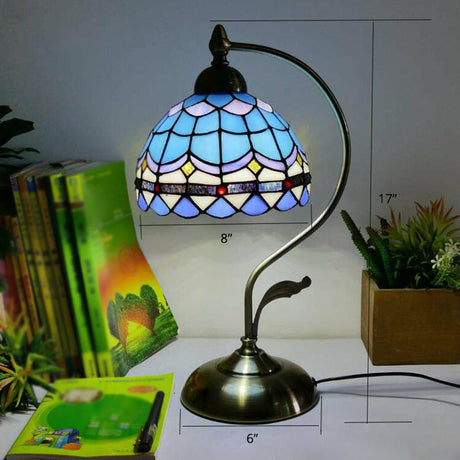 Tiffany Gooseneck Table Lamp 1 Head Metal Nightstand Light with Hand Cut Glass Shade