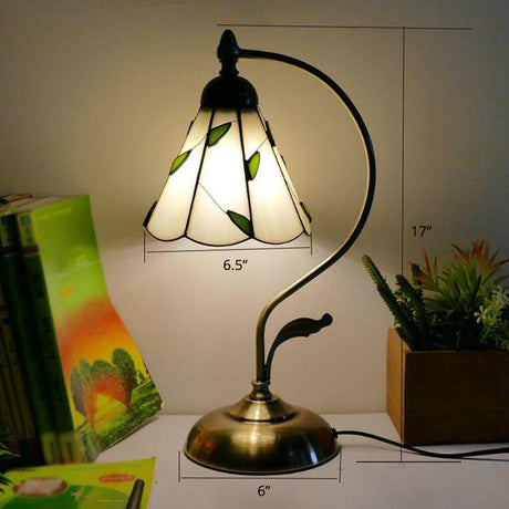 Tiffany Gooseneck Table Lamp 1 Head Metal Nightstand Light with Hand Cut Glass Shade