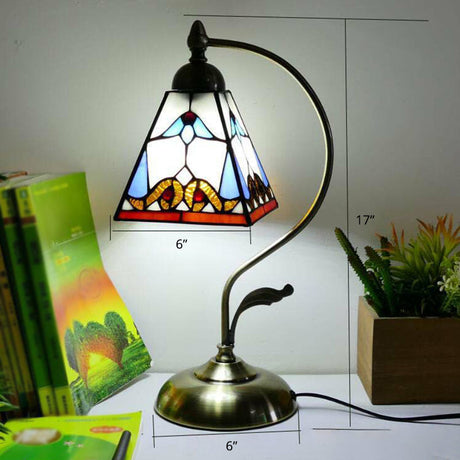 Tiffany Gooseneck Table Lamp 1 Head Metal Nightstand Light with Hand Cut Glass Shade