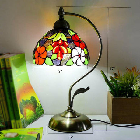 Tiffany Gooseneck Table Lamp 1 Head Metal Nightstand Light with Hand Cut Glass Shade