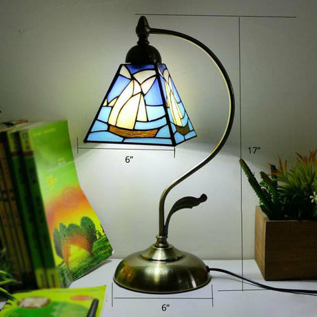 Tiffany Gooseneck Table Lamp 1 Head Metal Nightstand Light with Hand Cut Glass Shade