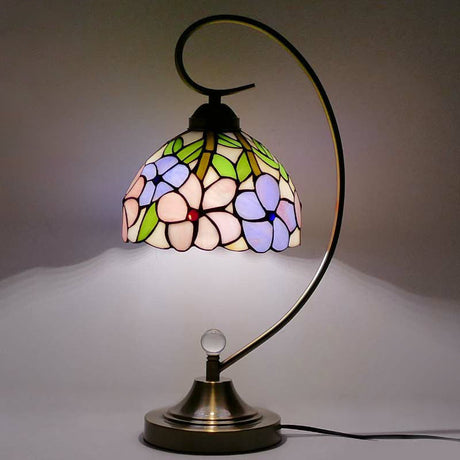 Tiffany Gooseneck Table Lamp 1 Head Metal Nightstand Light with Hand Cut Glass Shade