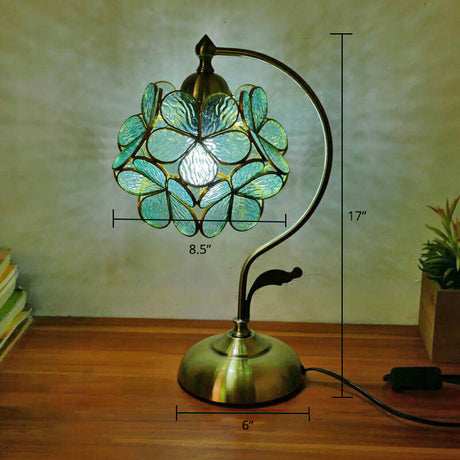 Tiffany Gooseneck Table Lamp 1 Head Metal Nightstand Light with Hand Cut Glass Shade