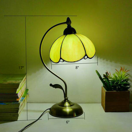 Tiffany Gooseneck Table Lamp 1 Head Metal Nightstand Light with Hand Cut Glass Shade