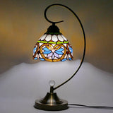 Tiffany Gooseneck Table Lamp 1 Head Metal Nightstand Light with Hand Cut Glass Shade