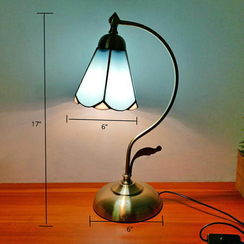 Tiffany Gooseneck Table Lamp 1 Head Metal Nightstand Light with Hand Cut Glass Shade