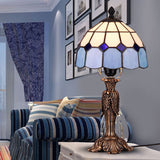 Blue and White Glass Bowl Table Lamp Tiffany 1-Light Coffee Night Light for Bedroom