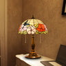 Stained Glass Bronze Night Lamp Hemispherical 2-Head Tiffany Table Light with Pull Chain