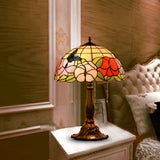 Stained Glass Bronze Night Lamp Hemispherical 2-Head Tiffany Table Light with Pull Chain