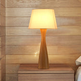 Empire Shade Fabric Nightstand Light Modern 1 Bulb White Table Lamp with Wood Vase Base