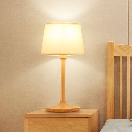 Simplicity Shaded Table Lamp Fabric 1-Light Bedroom Night Light with Wooden Base