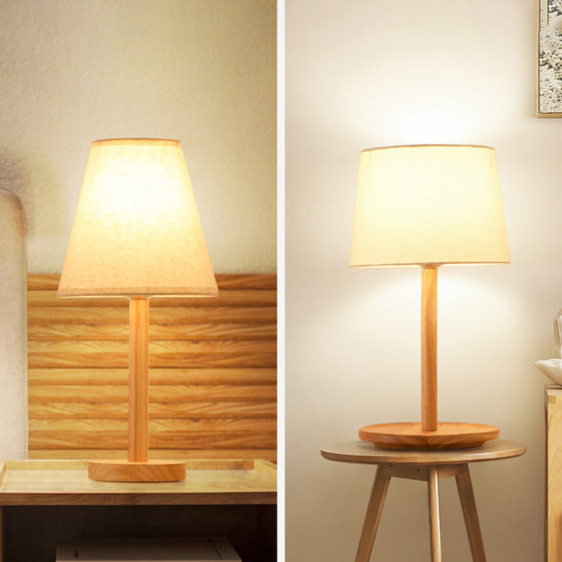 Simplicity Shaded Table Lamp Fabric 1-Light Bedroom Night Light with Wooden Base