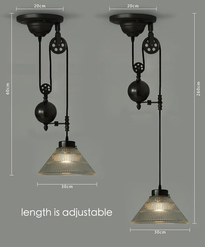 Bennet Ribbed Glass Shade Pulley Pendant Light