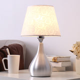 Silver Drop-Like Table Lamp Modern 1-Light Aluminum Night Light with Cone Fabric Shade