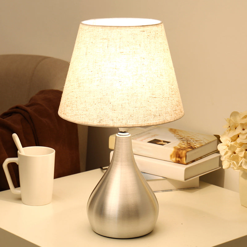 Silver Drop-Like Table Lamp Modern 1-Light Aluminum Night Light with Cone Fabric Shade