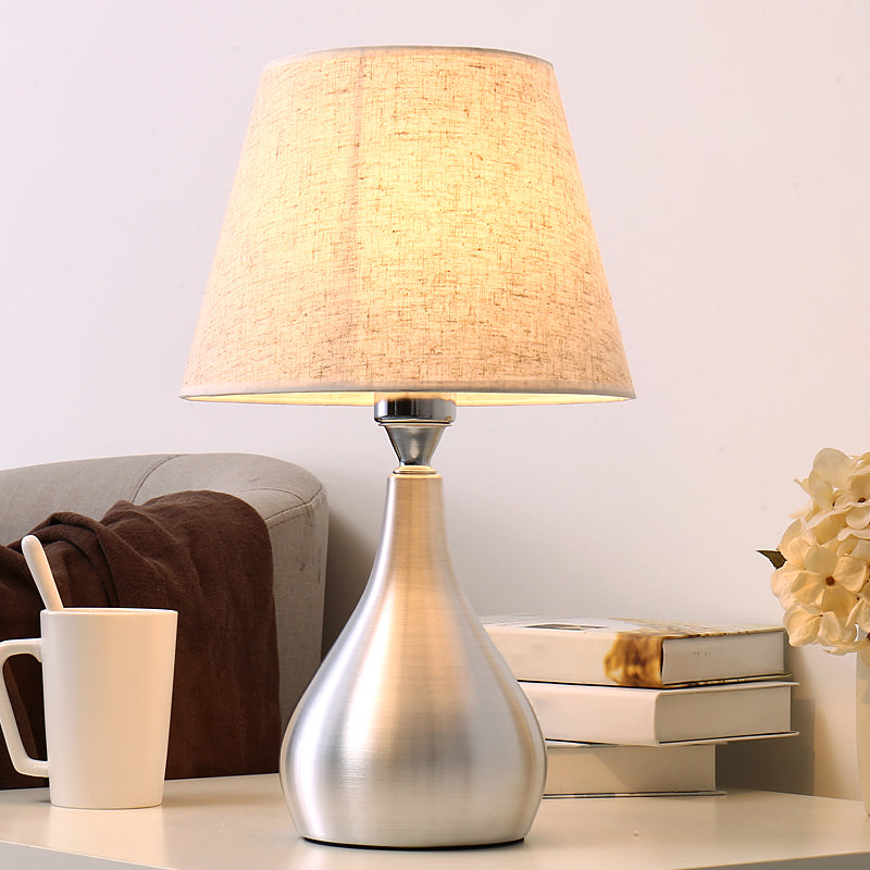 Silver Drop-Like Table Lamp Modern 1-Light Aluminum Night Light with Cone Fabric Shade